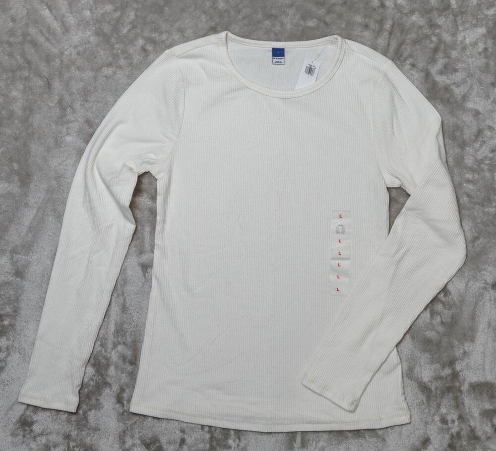 Old Navy Ivory Fitted Brushed Cotton Blend Long Sleeve Top Womens Size L